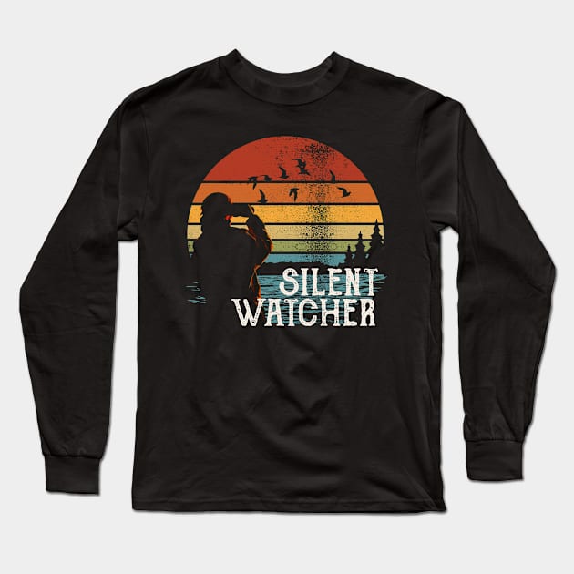 Silent Watcher Vintage Sunset Birdwatching Long Sleeve T-Shirt by zeno27